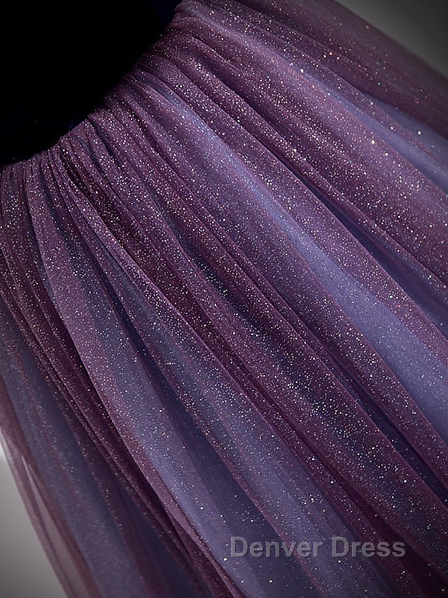 A-Line Prom Dresses Sparkle & Shine Dresses Prom Floor Length Short Sleeve Scoop Neck Tulle With Sequin