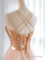 A-Line Prom Dresses Sparkle & Shine Dress Sweet 16 Birthday Floor Length Sleeveless Sweetheart Tulle With Sequin