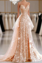 A-Line Prom Dresses Sparkle & Shine Dresses Sweet 16 Birthday Floor Length Sleeveless Sweetheart Tulle With Sequin