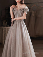 A-Line Prom Dresses Sparkle & Shine Dresses Wedding Guest Prom Floor Length Short Sleeve Off Shoulder Polyester With Sequin Ruffles