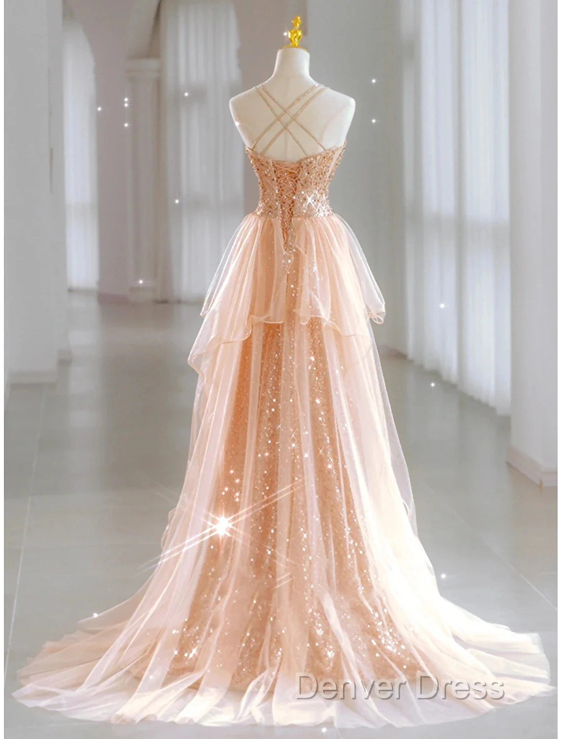 A Line Prom Dress Sparkle & Shine Dresses Wedding Guest Sweet 16 Floor Length Sleeveless Sweetheart Tulle With Sequin