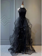 A Line Prom Dress Sparkle & Shine Dresses Wedding Prom Sweep Brush Train Sleeveless Sequined with Crystals Sequin Ruffles
