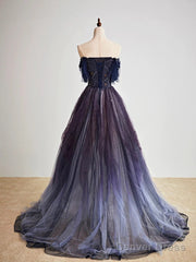 A-Line Purple Gradient Tulle Long Prom Dress