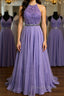 A Line Purple Lace Long Prom Dress with Belt, Purple Lace Prom Dress, Purple Prom Dress, Bridesmaid Dresses