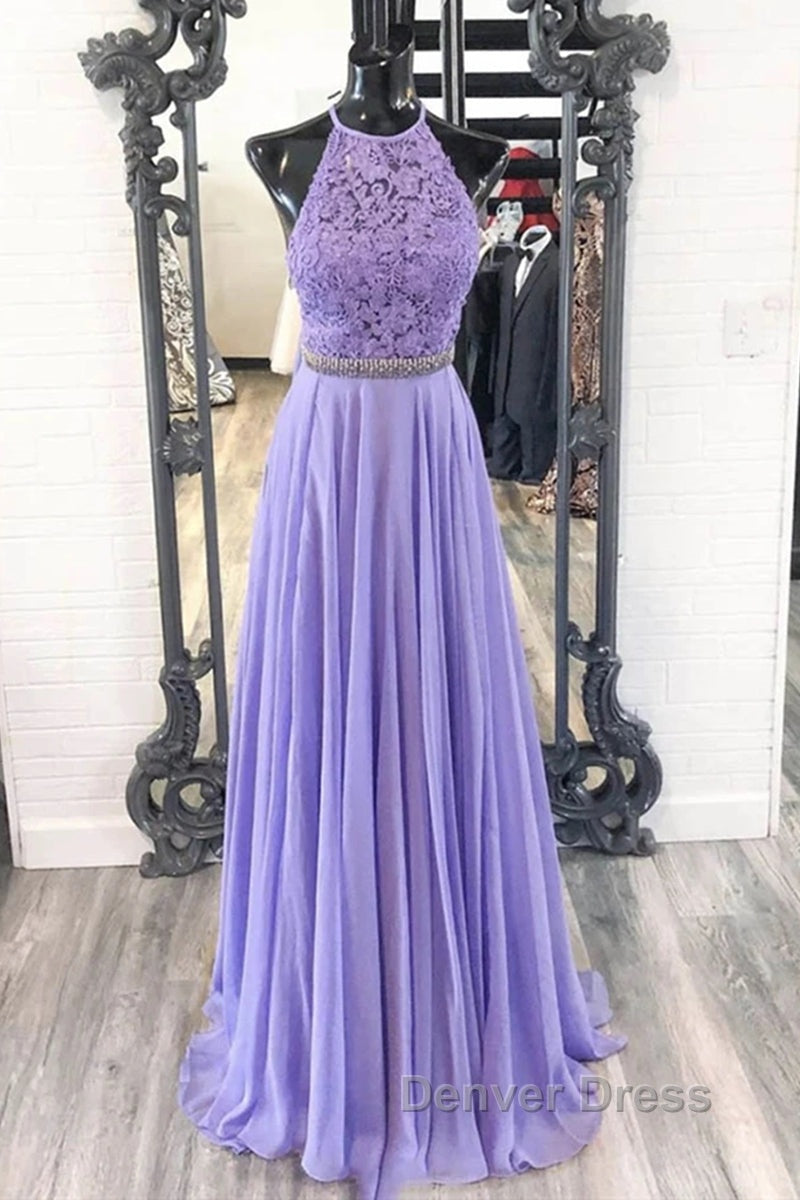 A Line Purple Lace Long Prom Dress with Belt, Purple Lace Prom Dress, Purple Prom Dress, Bridesmaid Dresses