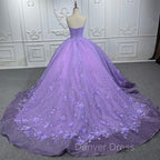 A Line Purple Lace Sweetheart With Corset Back Quinceanera Dresses