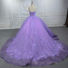 A Line Purple Lace Sweetheart With Corset Back Quinceanera Dresses