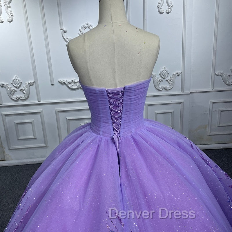A Line Purple Lace Sweetheart With Corset Back Quinceanera Dresses