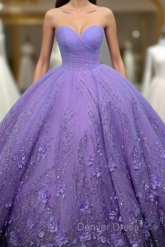 A Line Purple Lace Sweetheart With Corset Back Quinceanera Dresses