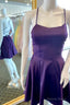A Line Purple Lace Up Short Satin Homecoming Dresses
