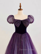 A Line Purple Long Prom Dress, Purple Tulle Prom Dresses