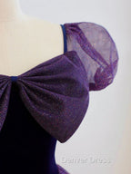 A Line Purple Long Prom Dress, Purple Tulle Prom Dresses