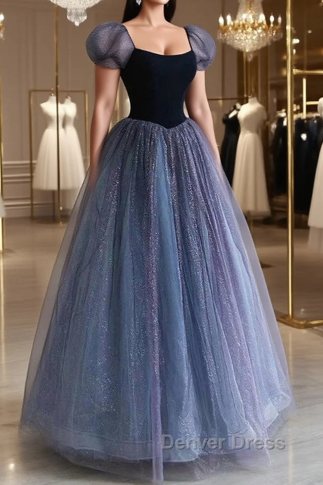 A Line Purple Tulle Long Prom Dress, Purple Sweet 16 Dresses Main image