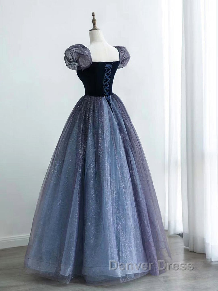 A Line Purple Tulle Long Prom Dress, Purple Sweet 16 Dresses