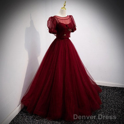 A Line Red Long Prom Dresses