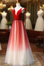 A-Line Red Velvet Tulle Long Prom Dresses, Red Formal Dresses