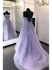A-Line Round Nack Tulle Lace Prom Dress Formal Dress,