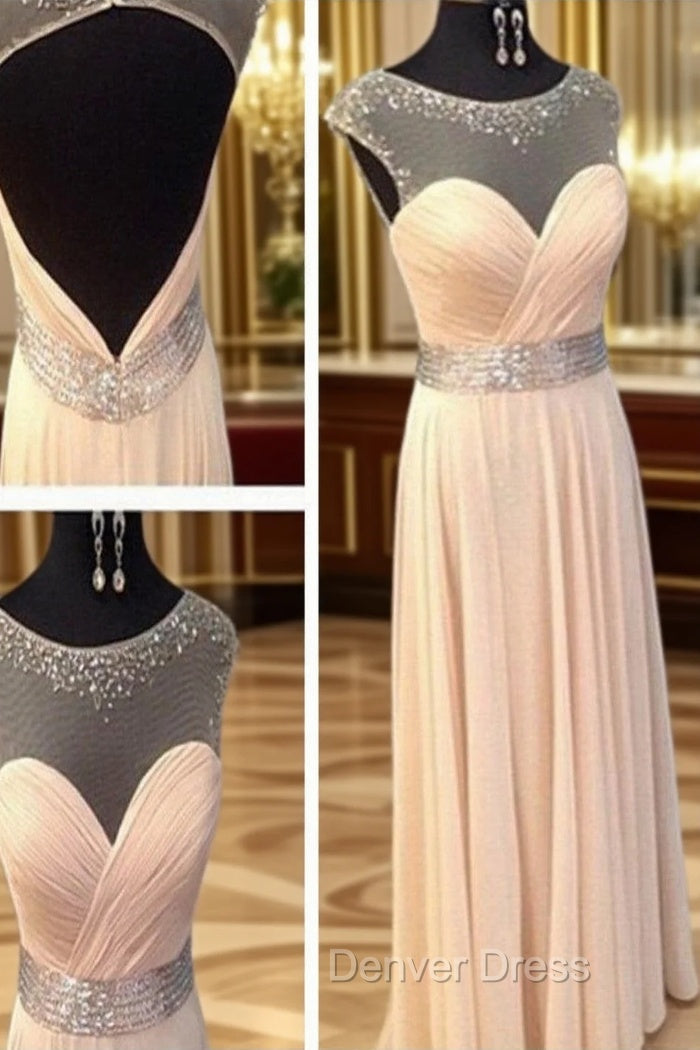 A Line Round Neck Floor Length Prom Dress, Long Pink Prom Bridesmaid Dresses