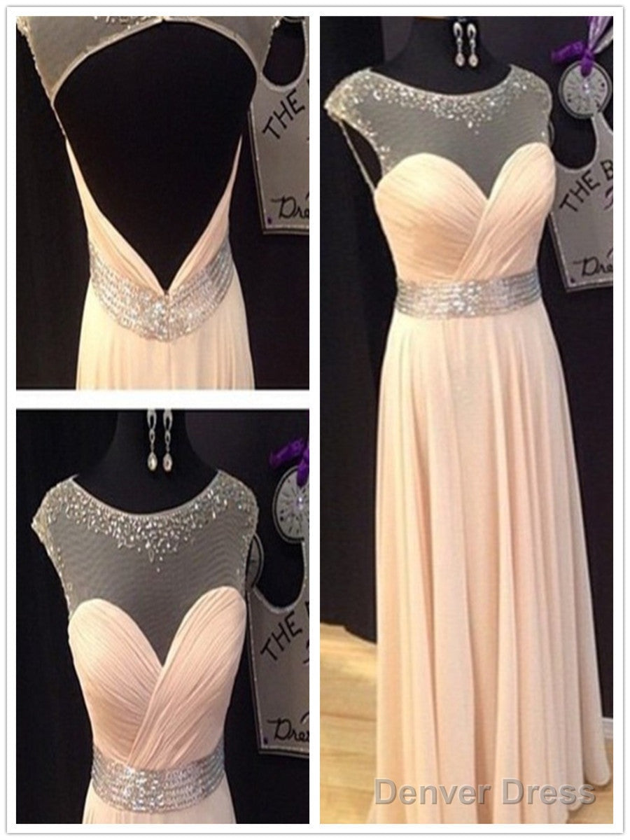 A Line Round Neck Floor Length Prom Dress, Long Pink Prom/Bridesmaid Dresses