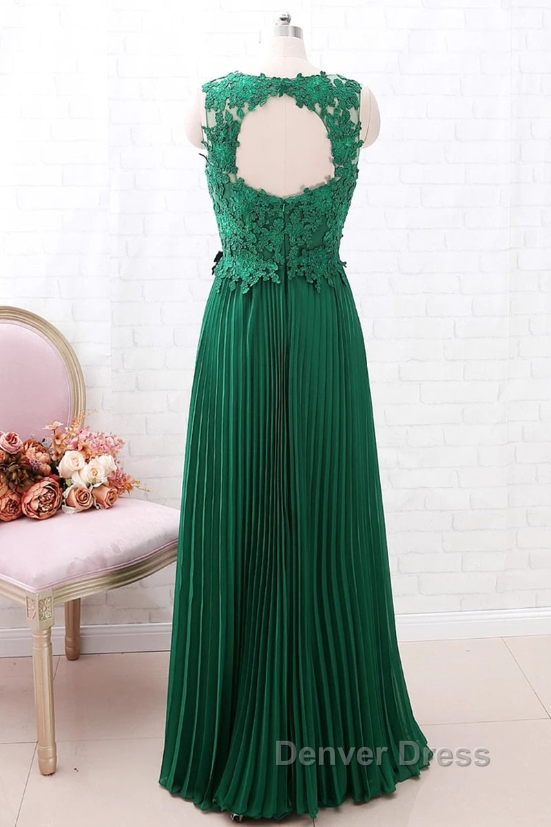 A Line Round Neck Green Lace Long Prom Dress Bridesmaid Dress, Open Back Lace Green Prom Dress, Green Lace Prom Dresses Secondary image