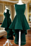 A-Line Round Neck High-Low Open Back Green Prom Dresses