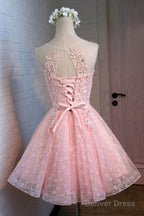 A-Line Round Neck Lace Beaded Homecoming Dress Cocktail Dress