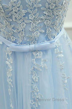 A Line Round Neck Lace Blue Short Prom Dress, Short Blue Lace Prom Graduation Homecoming Dresses