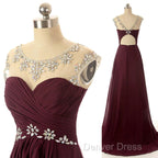 A Line Round Neck Maroon Prom Dresses, Maroon Formal Dresses, Bridesmaid Dresses