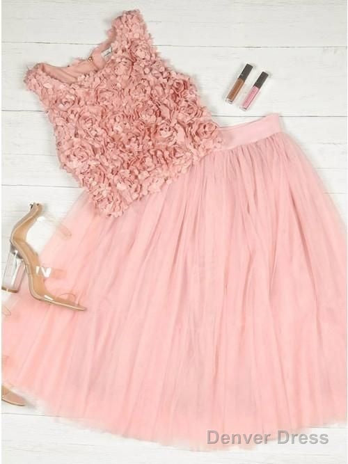 A-Line Round Neck Pink Homecoming Dress With Appliques Main image