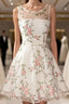 A Line Round Neck Short Lace Floral Prom Dresses, Short Lace Floral Formal Homecoming Dresses