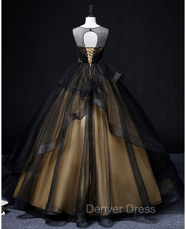 A Line Round Neck Tulle Long Prom Dress, Elegant Prom Dresses