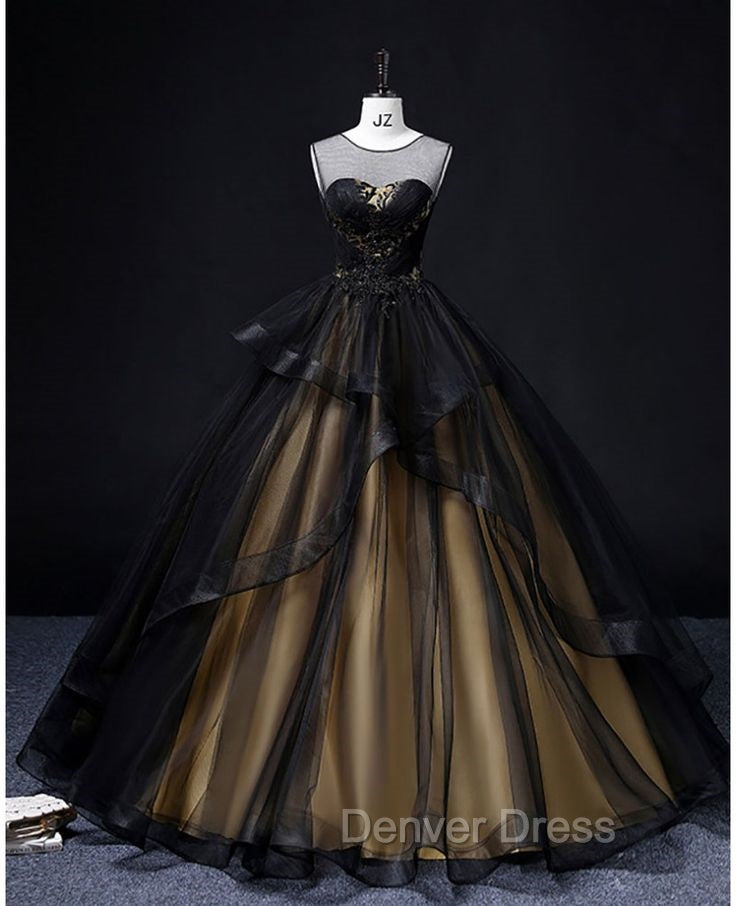 A Line Round Neck Tulle Long Prom Dress, Elegant Prom Dresses