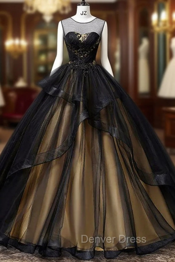 A Line Round Neck Tulle Long Prom Dress, Elegant Prom Dresses