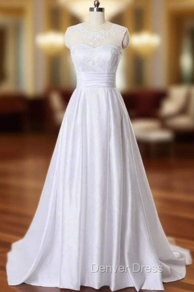 A-Line Satin Backless Wedding Dresses
