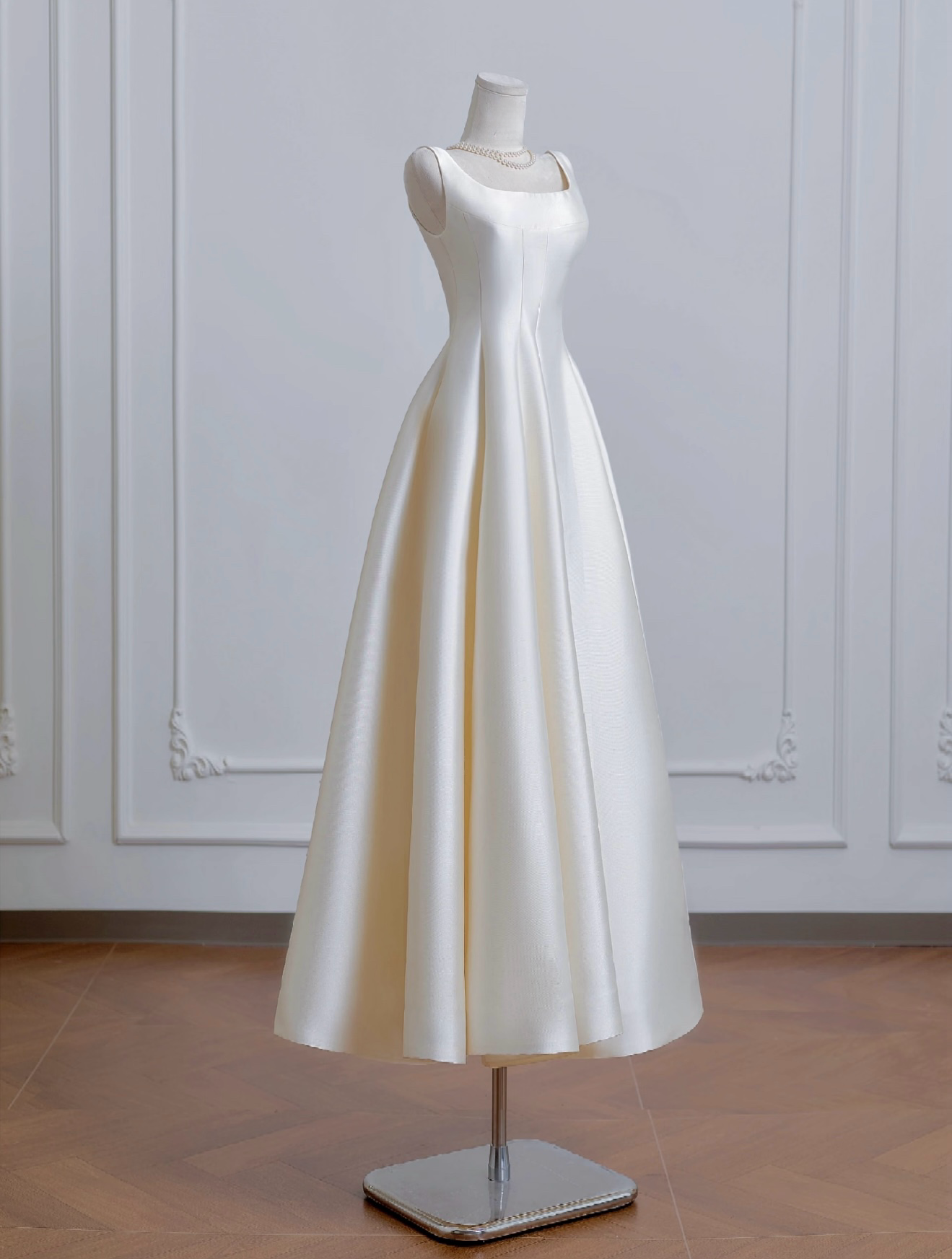 A-Line Satin Beige Long Prom Dresses, Beige Long Formal Dresses Secondary image
