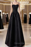 A-Line  Satin Black Long Prom Dresses, Black Long Evening Dresses