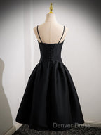A-Line Satin Black Satin Short Prom Dresses, Black Homecoming Dresses