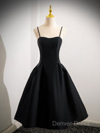 A Line Satin Black Satin Short Prom Dress, Black Homecoming Dresses