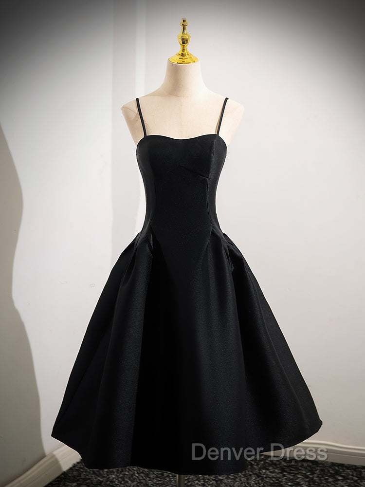 A Line Satin Black Satin Short Prom Dress, Black Homecoming Dresses