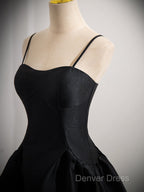 A Line Satin Black Satin Short Prom Dress, Black Homecoming Dresses