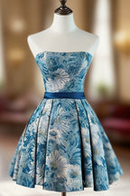 A Line Satin Blue Short Prom Dress, Blue Homecoming Dresses