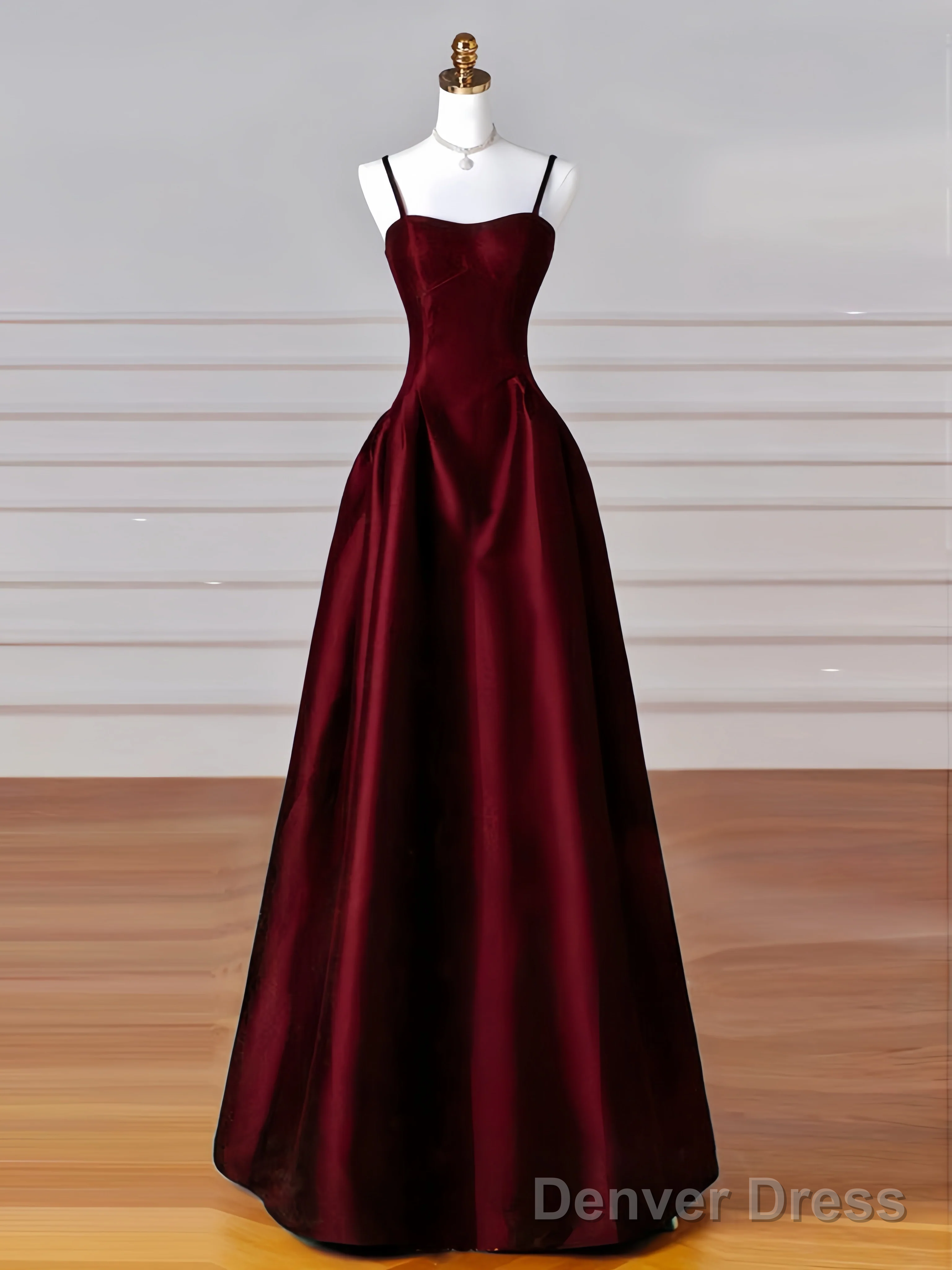 A-Line Satin Burgundy Long Prom Dress, Burgundy Long Formal Dress Main image