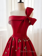 A Line Satin Burgundy Short Prom Dress, Burgundy Homecoming Dresses with Beading