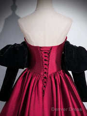 A-Line Satin Dark Red Long Prom Dress, Dark Red Evening Dress