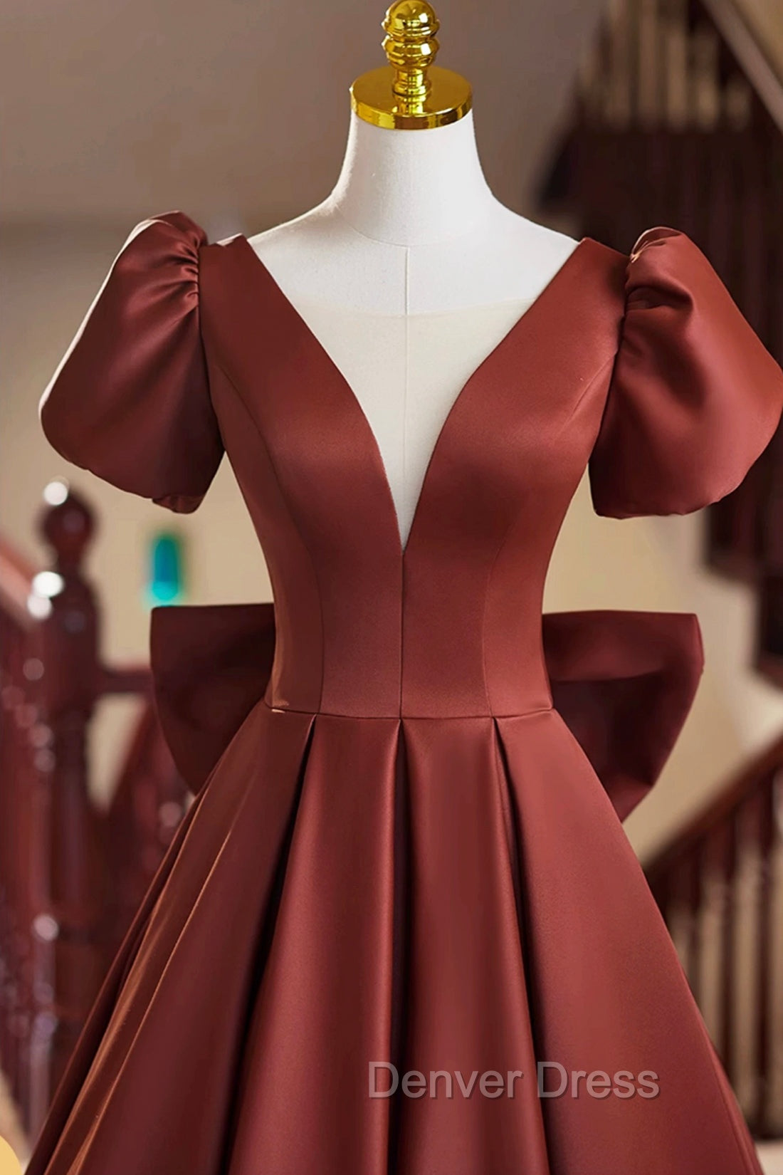 A-Line Satin Floor Length Prom Dresses, Elegant Short Sleeve Evening Party Dresses