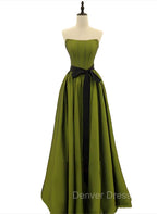 A-line Satin Green Long Party Dresses Formal Dresses, Green Long Evening Dresses Prom Dresses
