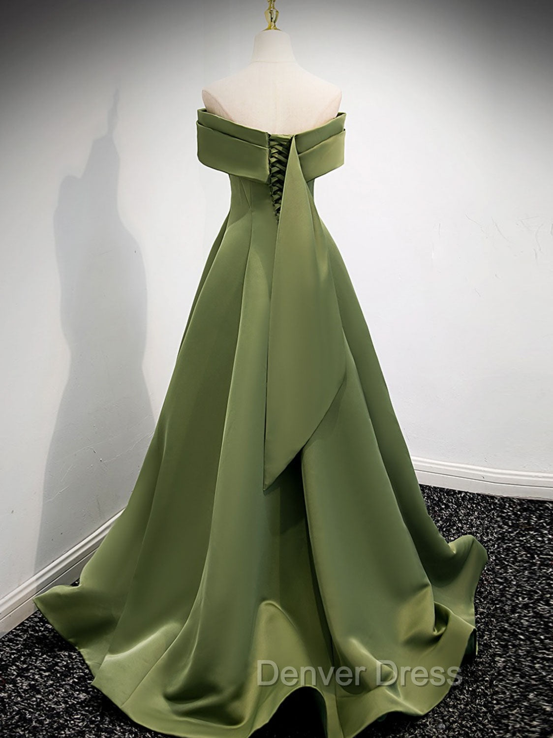 A-Line Satin Green Long Prom Dresses, Green Formal Dresses Secondary image