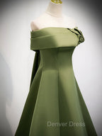 A Line Satin Green Long Prom Dress, Green Prom Dresses