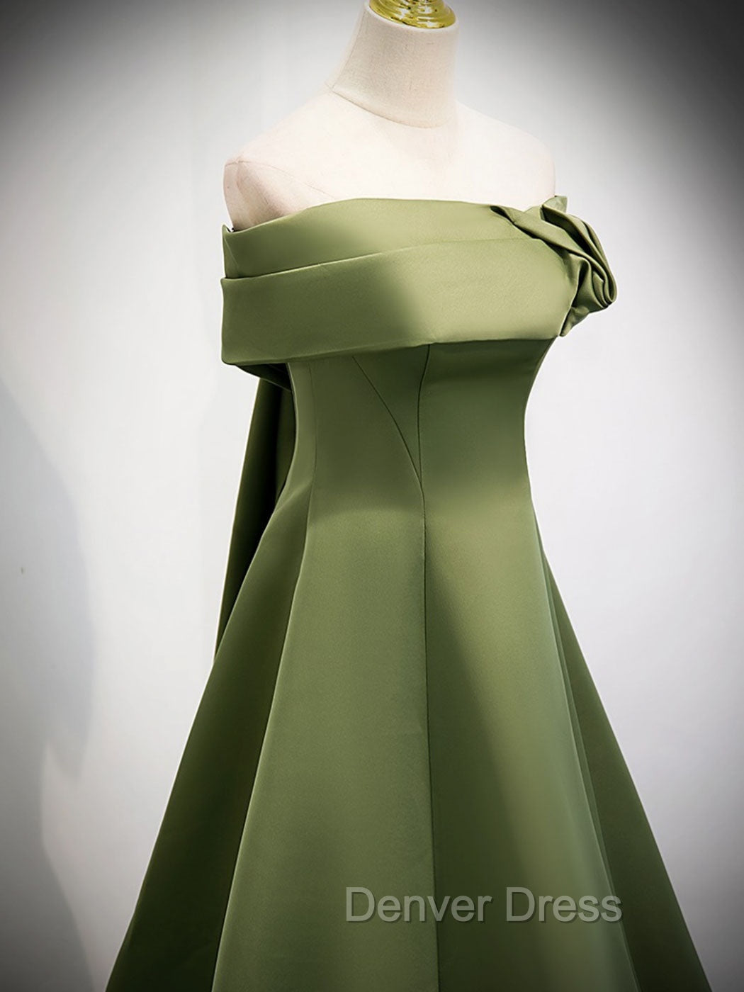 A Line Satin Green Long Prom Dress, Green Prom Dresses