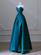 A Line Satin Green Long Prom Dress, Green Satin Long Prom Dresses